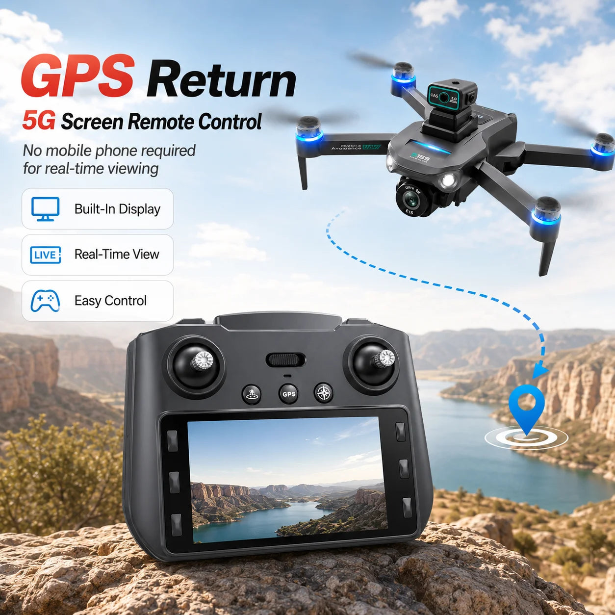 ZNLYRION S159 Brushless GPS Drone with 8K Camera 5G FPV Optical Flow Hover and 20Mins Flight Time