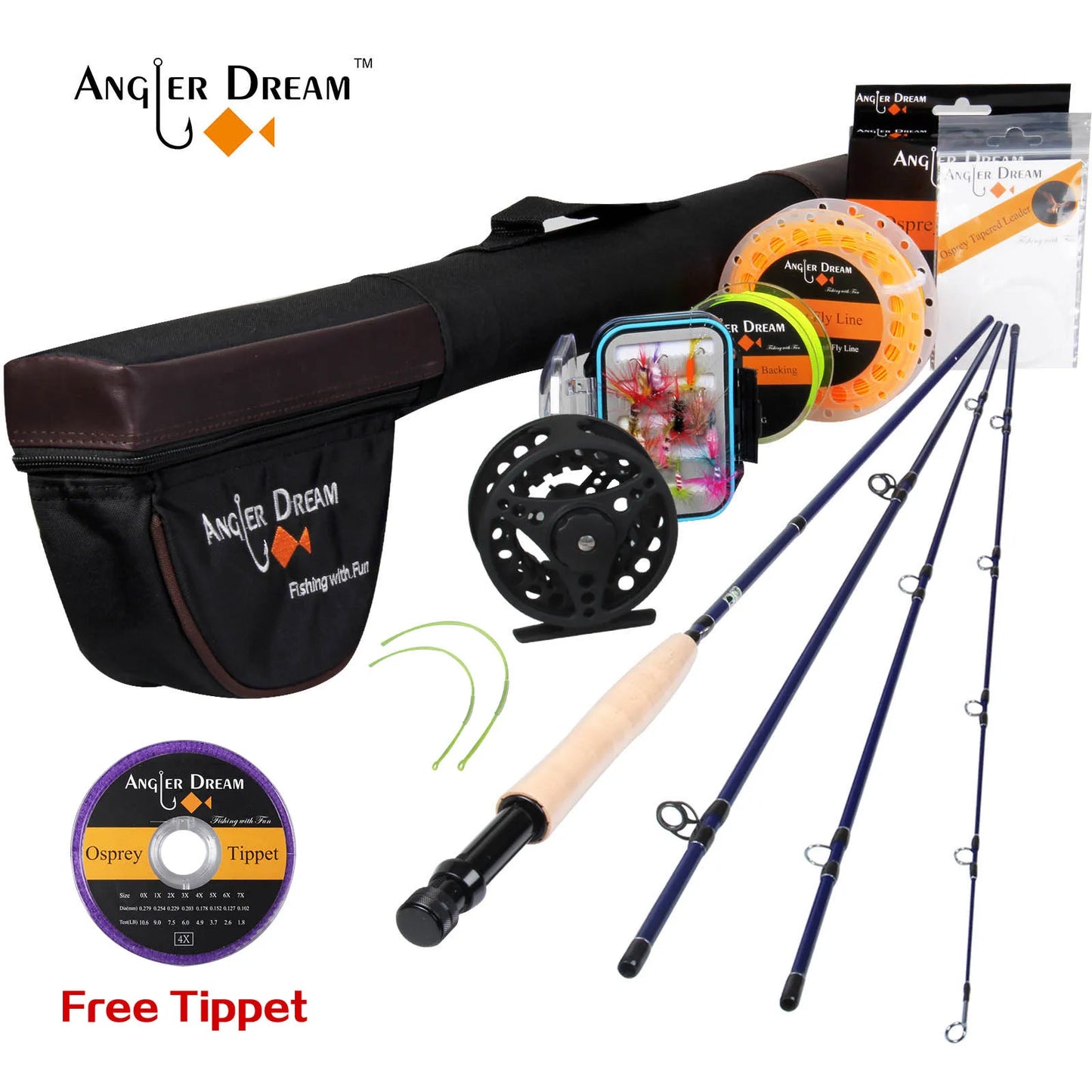 Angler Dream Fly Fishing Rod and Reel Combo Set 3/4 5/6 7/8 WT Rod Combo with Fly Line Fly Lures Full Kit with Bag