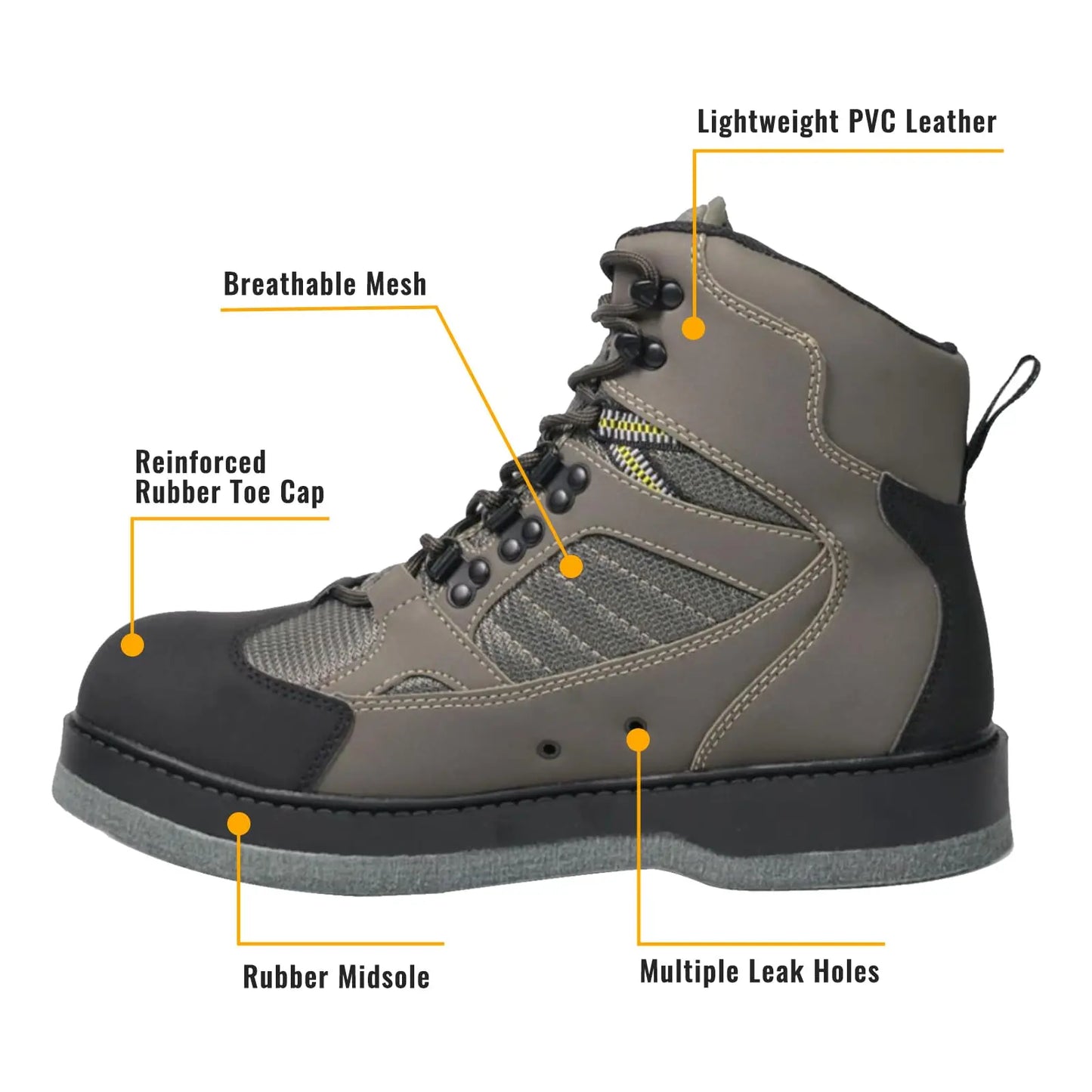 8Fans Felt Sole Wading Boots, Felt Wader Fishing Boots, Non-Slip Felt Bottom Boots for Fly Fishing
