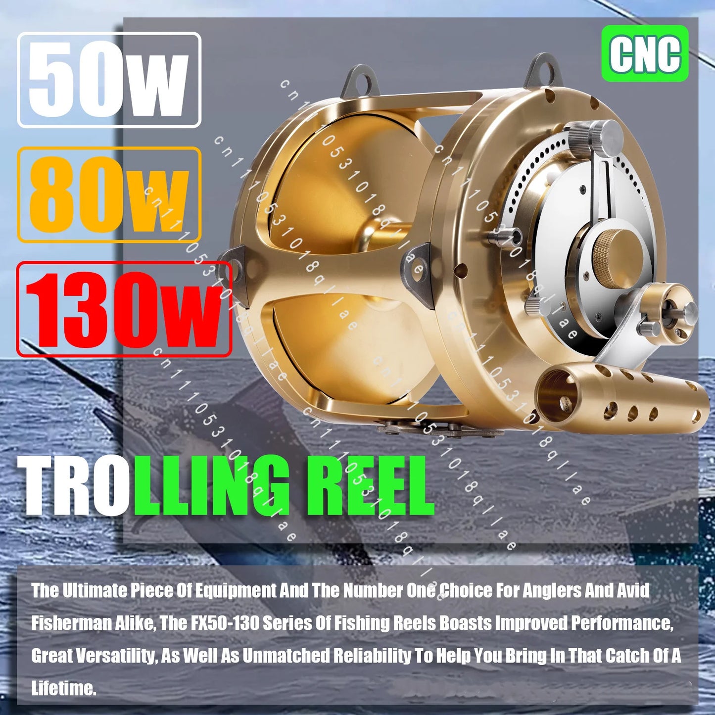 130WOcean Saltwater 2 Speed Tuna Reels Big Game Fishing Reel Pesca Heavy Duty Boat Fishing Trolling Reel