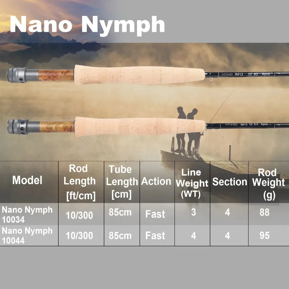 Maximumcatch Nano Nymph Fly Fishing Rod IM12 Graphite Carbon Fiber Fast Action With Hard Tube 10FT #3 #4