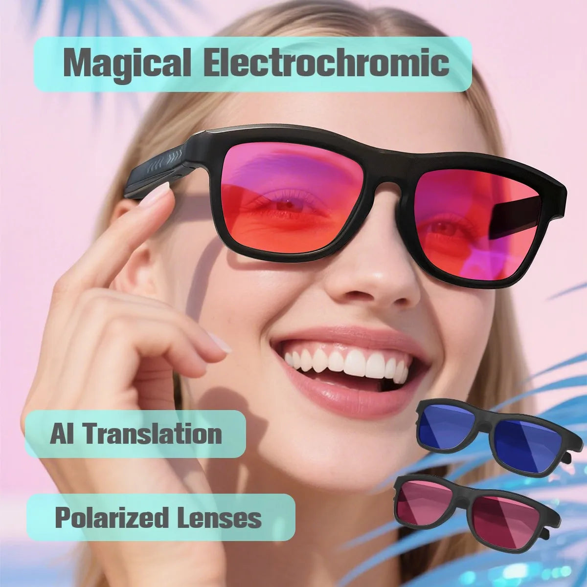 Amazing Electrochromic Smart Ai Sunglasses Polarized UV Protection UV400 Glasses Lenses Swipe Fingers Change Color Instantly