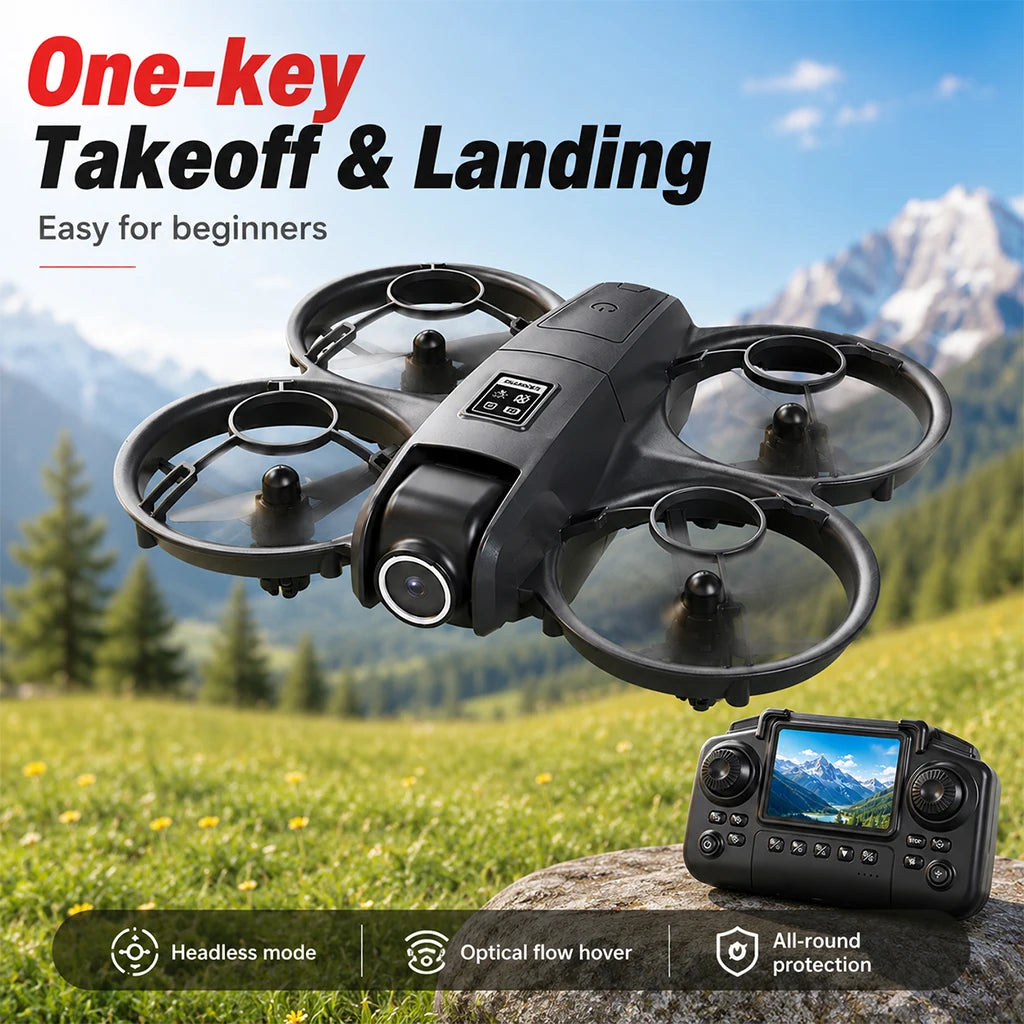 ZNLYRION YL3PK Mini Full Protective Drone With 2.4 Inch Screen Remote Dual Camera Optical Flow Hover 2 Batteries Indoor RC Quadcopter