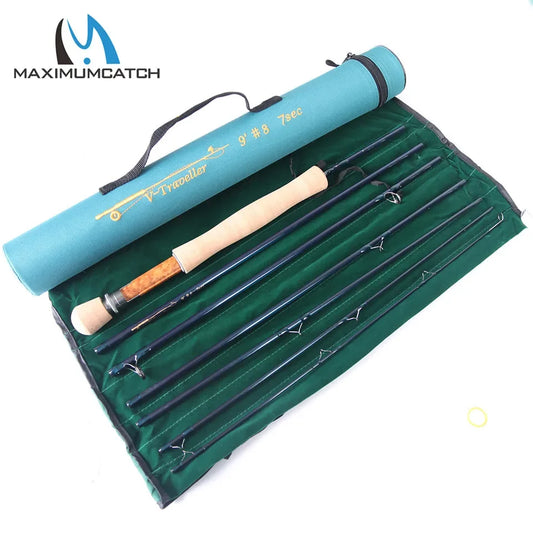 Maximumcatch 9FT 5/6/7/8wt 7Section Travel Fly Rod Carbon Fiber Medium,Fast Action  Fly Fishing Rod Half-Well Grip + 48cm Tube