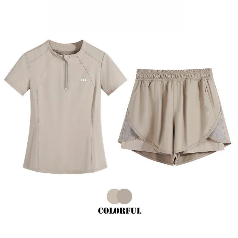 DRUR Golf Wear Women Lightweight Summer Sweatsuit Set Two Pieces Gym Workout Top Shorts Sets Fitness Track Suit Female Yogawear