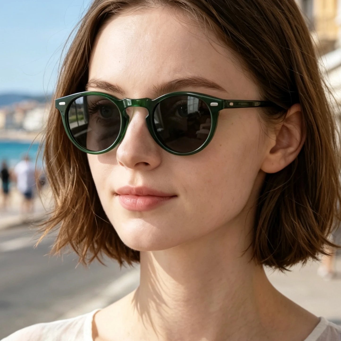 Women Round Acetate Sunglasses Polarized UV400 Fashion Elegant Shades Green Tortoiseshell Frame Anti UV Outdoor Driving Glasses