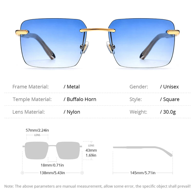 HEPIDEM Buffalo Horn Sunglasses Women Famous Brand Design Square Rimless Men Sun Glasses Luxury Eyewear Buffs Eyeglasses
