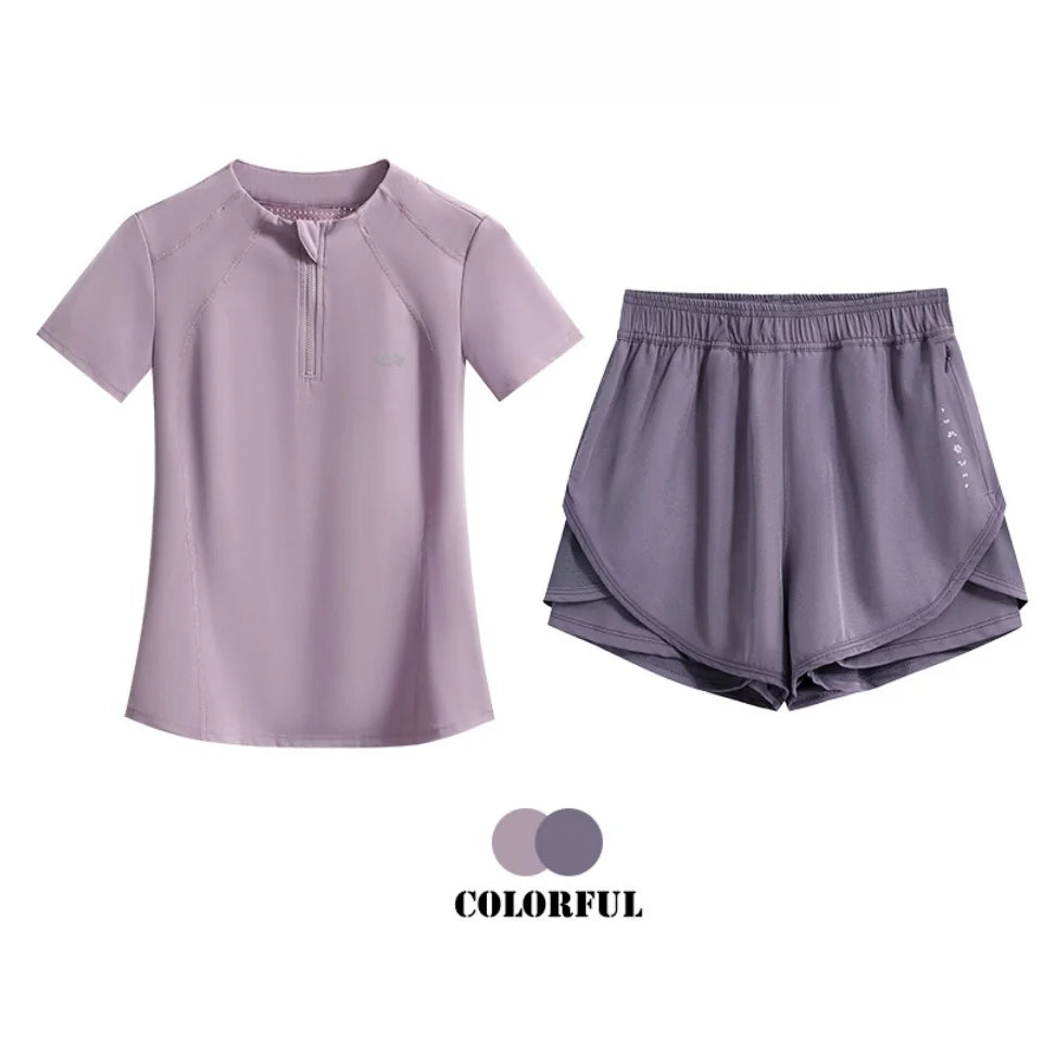 DRUR Golf Wear Women Lightweight Summer Sweatsuit Set Two Pieces Gym Workout Top Shorts Sets Fitness Track Suit Female Yogawear