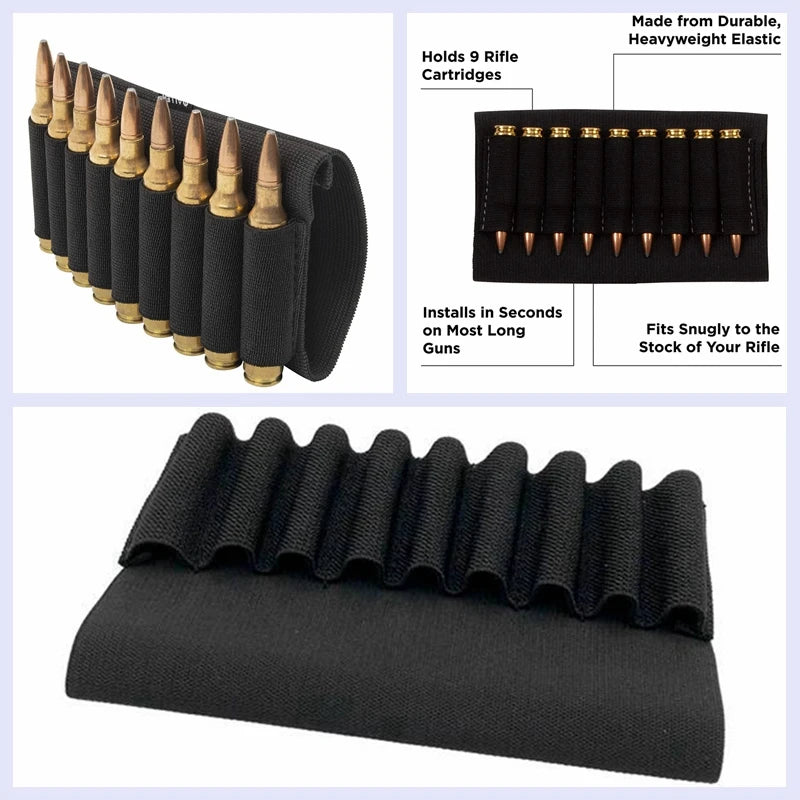 Rifle Buttstock Shell Ammo Holder Tactical Ammo Carrier 5/7/8/9/14 Round Elastic Pouch for Hunting Shooting Use