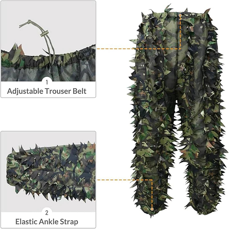 3D Leafy Camo Suit Hunting Camouflage Breathable Ghillie Suit Clothing Woodland Apparel for Hunting Airsoft Wildlife Photography