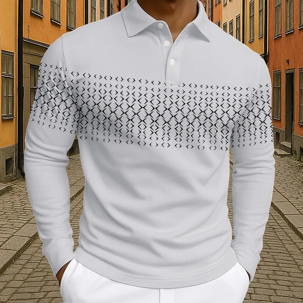 Men's Geometic Golf Polo Long Sleeve Polo Shirts Athleisure Daily Wear 3D Prints Breathable Buttons Tops 2025 Fall Winter