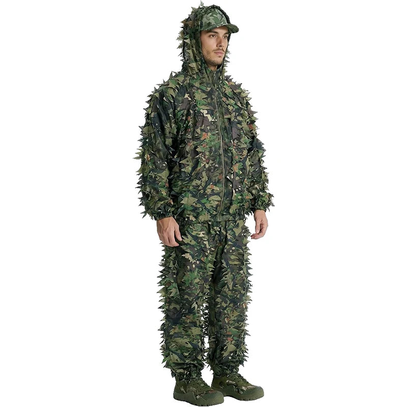 3D Leafy Camo Suit Hunting Camouflage Breathable Ghillie Suit Clothing Woodland Apparel for Hunting Airsoft Wildlife Photography