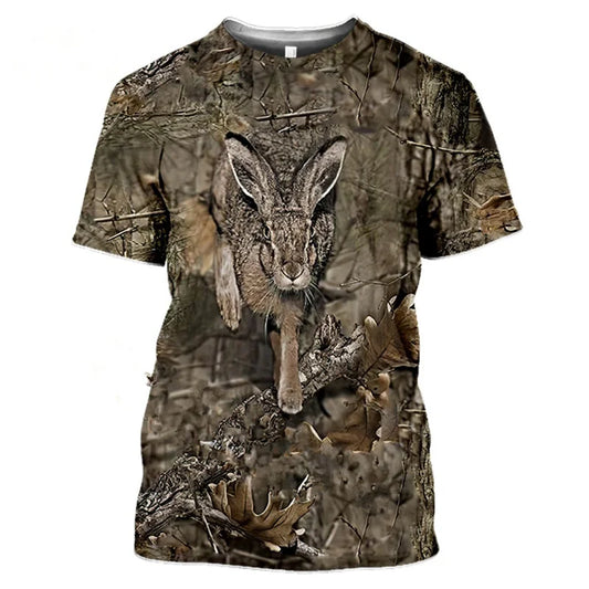 Deer Hare Hunting Camoufalge T Shirt Men 3D Camo Wild Boar Rabbit Hunter Printing T-Shirt Women Clothing Funny Short Sleeve