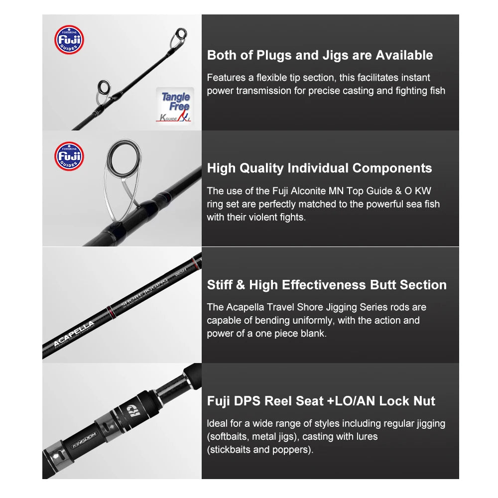 Kingdom 5 Sections Travel Shore Jigging Fishing Rod 2.9m 3.3m Max Jig Lure 100g-120g Fuji Rings Sea Fishing Spinning Rod