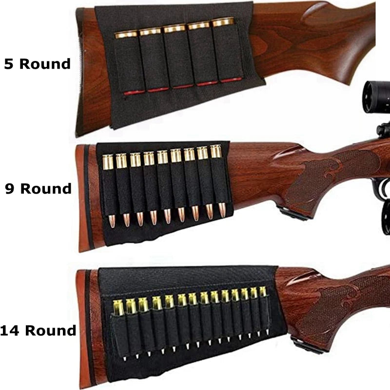 Rifle Buttstock Shell Ammo Holder Tactical Ammo Carrier 5/7/8/9/14 Round Elastic Pouch for Hunting Shooting Use