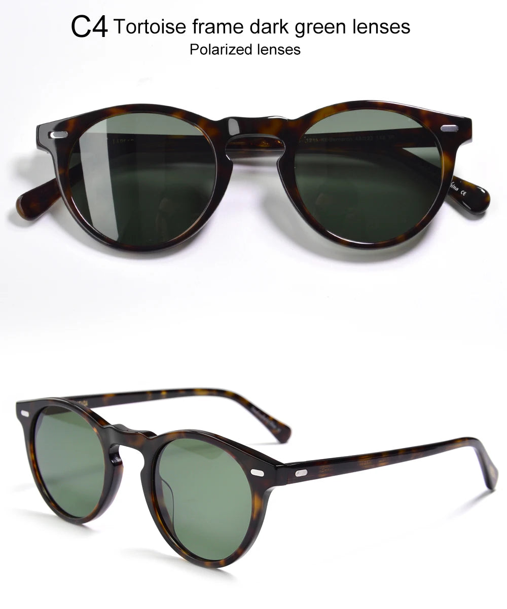Women Round Acetate Sunglasses Polarized UV400 Fashion Elegant Shades Green Tortoiseshell Frame Anti UV Outdoor Driving Glasses