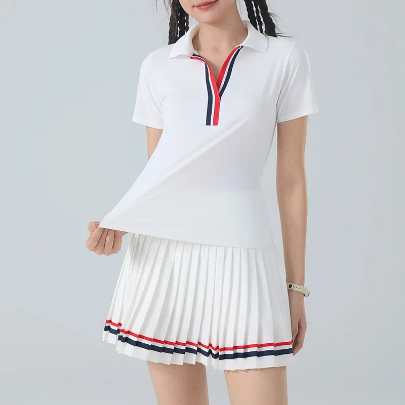 Women's Golf Outfit 2 Piece Quick Dry Breathable Pleated Skirt Set Casual Athletic Workout Sports Suit