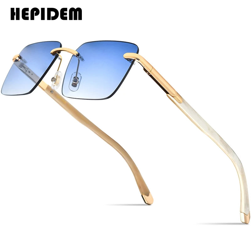 HEPIDEM Buffalo Horn Sunglasses Women Famous Brand Design Square Rimless Men Sun Glasses Luxury Eyewear Buffs Eyeglasses