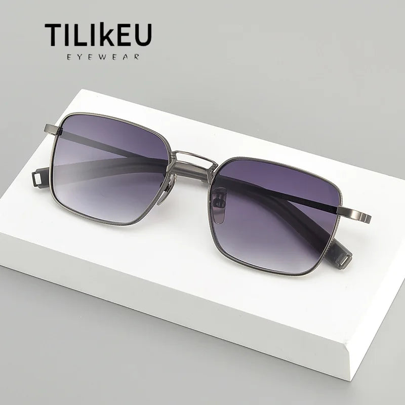 New Pure Titanium Luxury Cool Gradient Polarized Sunglasses Men Women Retro Square Hip-Hop Large Frame Driving Sun Glasses UV400