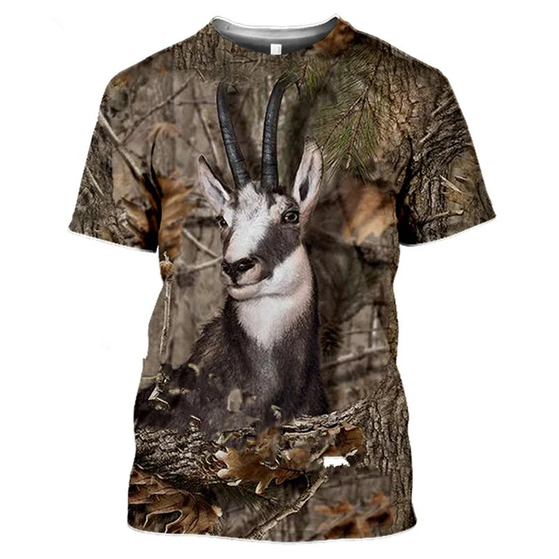 Deer Hare Hunting Camoufalge T Shirt Men 3D Camo Wild Boar Rabbit Hunter Printing T-Shirt Women Clothing Funny Short Sleeve