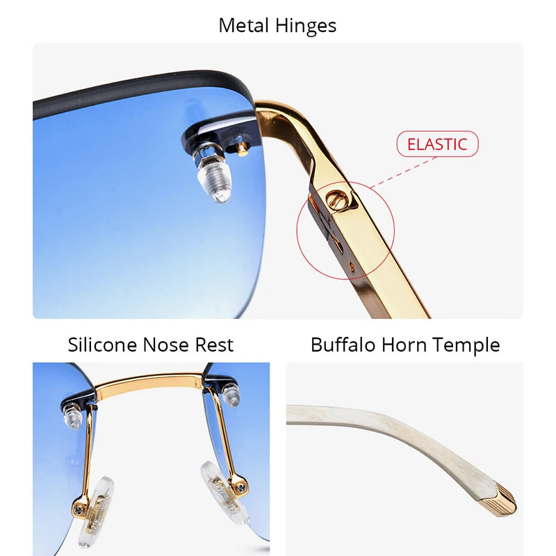 HEPIDEM Buffalo Horn Sunglasses Women Famous Brand Design Square Rimless Men Sun Glasses Luxury Eyewear Buffs Eyeglasses