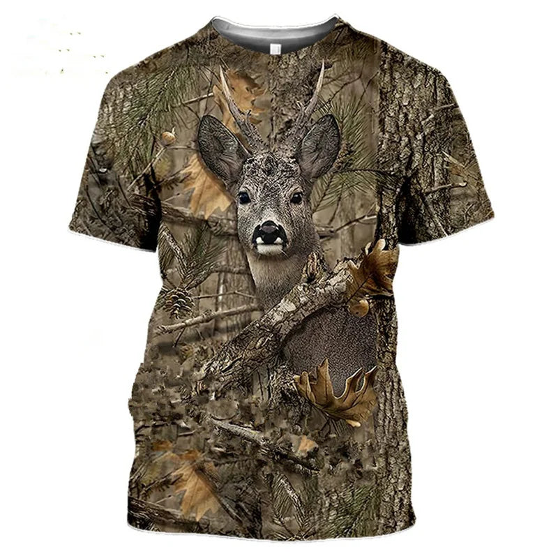 Deer Hare Hunting Camoufalge T Shirt Men 3D Camo Wild Boar Rabbit Hunter Printing T-Shirt Women Clothing Funny Short Sleeve