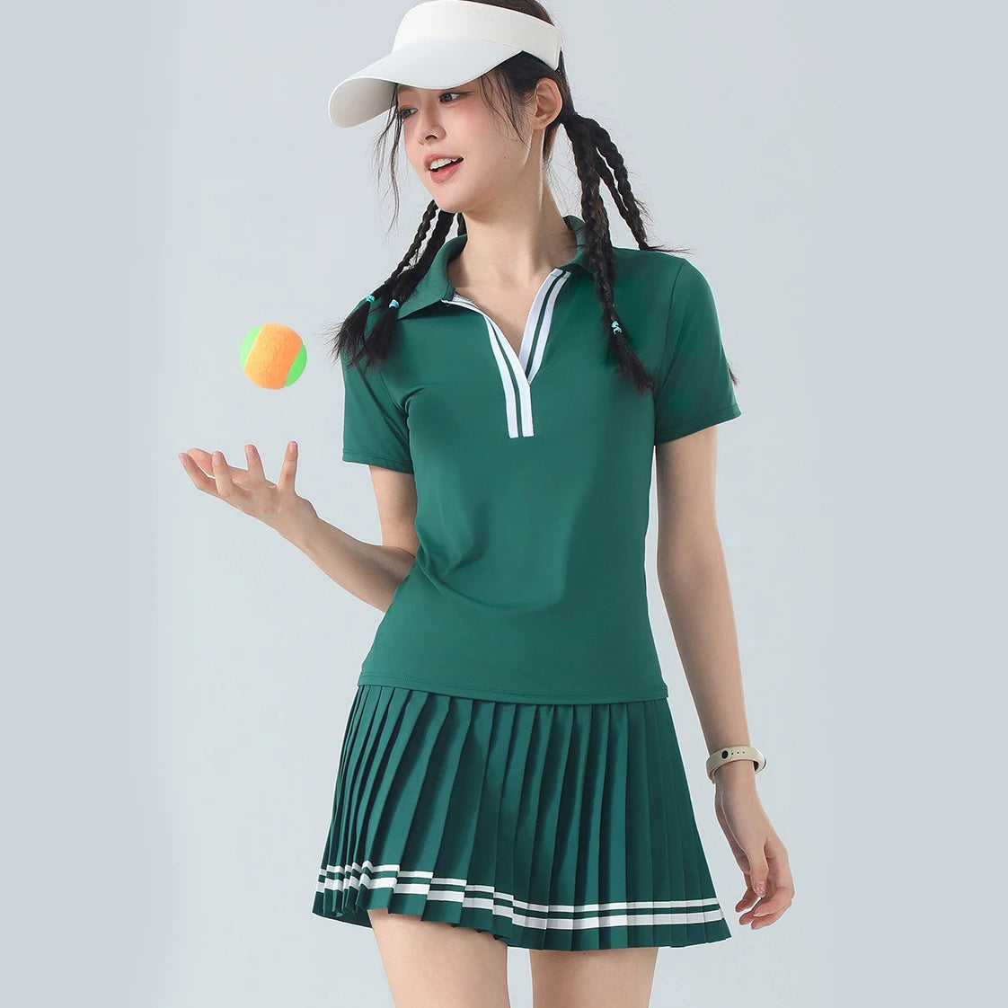Women's Golf Outfit 2 Piece Quick Dry Breathable Pleated Skirt Set Casual Athletic Workout Sports Suit
