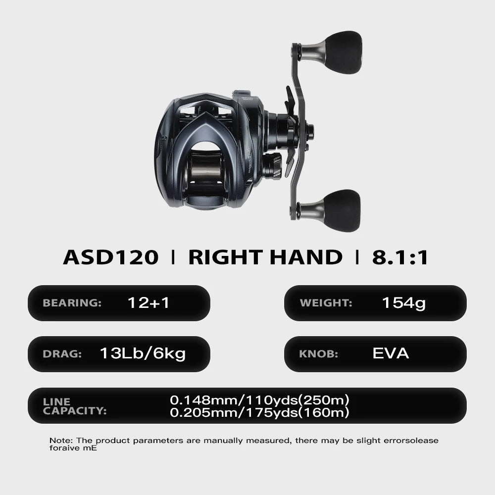 Soloking Ashmoon Alloy 8.1:1 Baitcasting Reel 12+1 BB Longcast Bait Finesse Bass Pike Saltwater Baitcaster Reel 6KG Max Drag