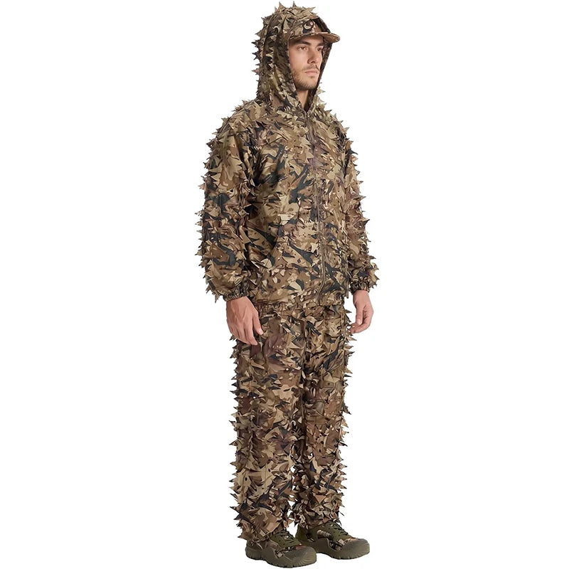 3D Leafy Camo Suit Hunting Camouflage Breathable Ghillie Suit Clothing Woodland Apparel for Hunting Airsoft Wildlife Photography