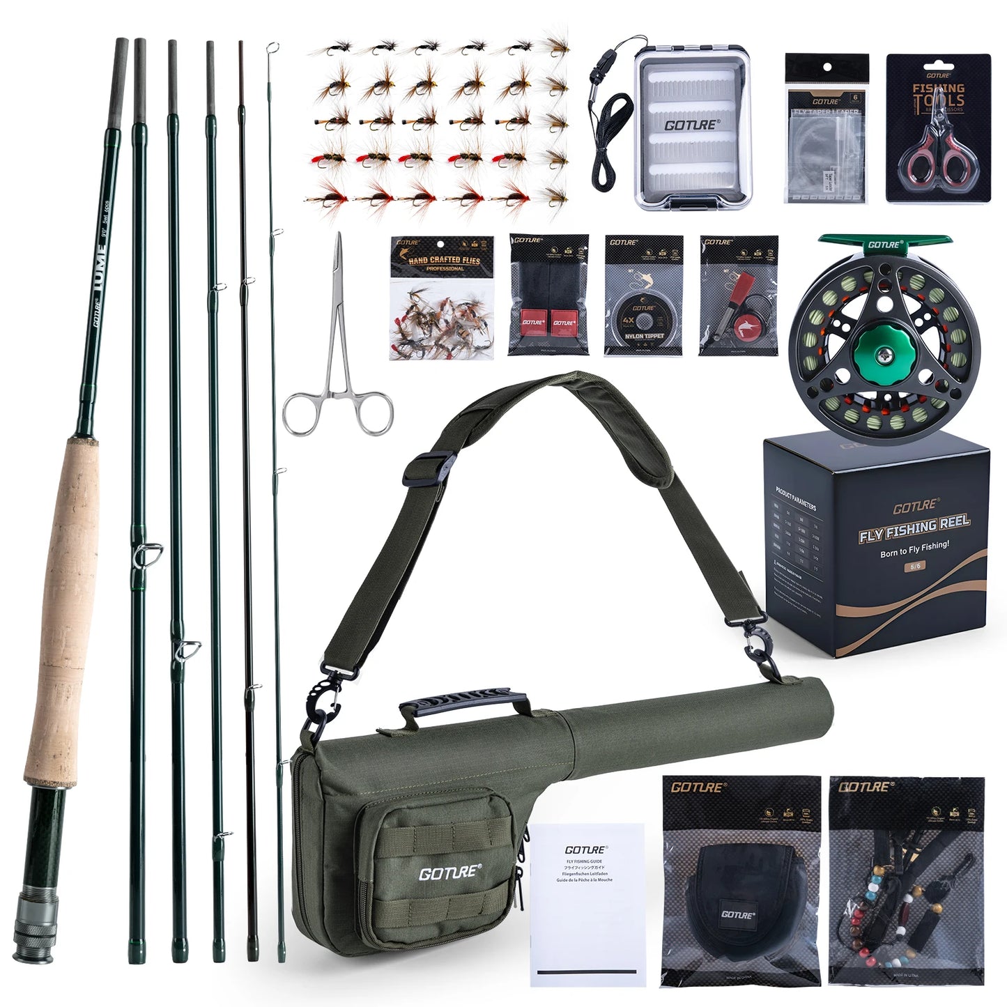 Goture Fly Fishing Rod and Reel Combo with Fly Rod & Gear Case, 9FT 4-Piece Fly Rod, Pre-Spooled Reel, Fly Line, Flies, Tool