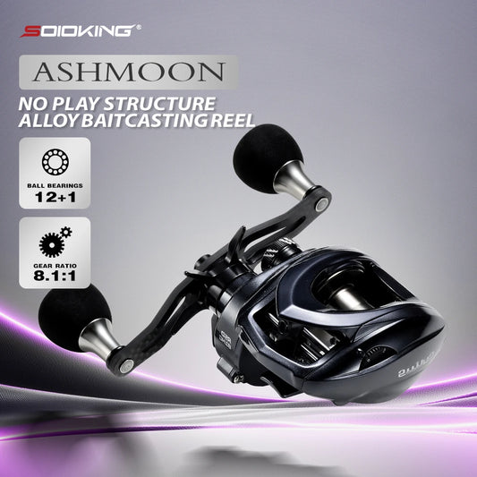 Soloking Ashmoon Alloy 8.1:1 Baitcasting Reel 12+1 BB Longcast Bait Finesse Bass Pike Saltwater Baitcaster Reel 6KG Max Drag