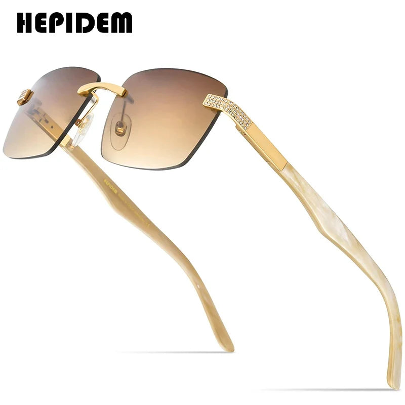 HEPIDEM Buffalo Horn Sunglasses Women Famous Brand Design Square Rimless Men Sun Glasses Luxury Eyewear Buffs Eyeglasses