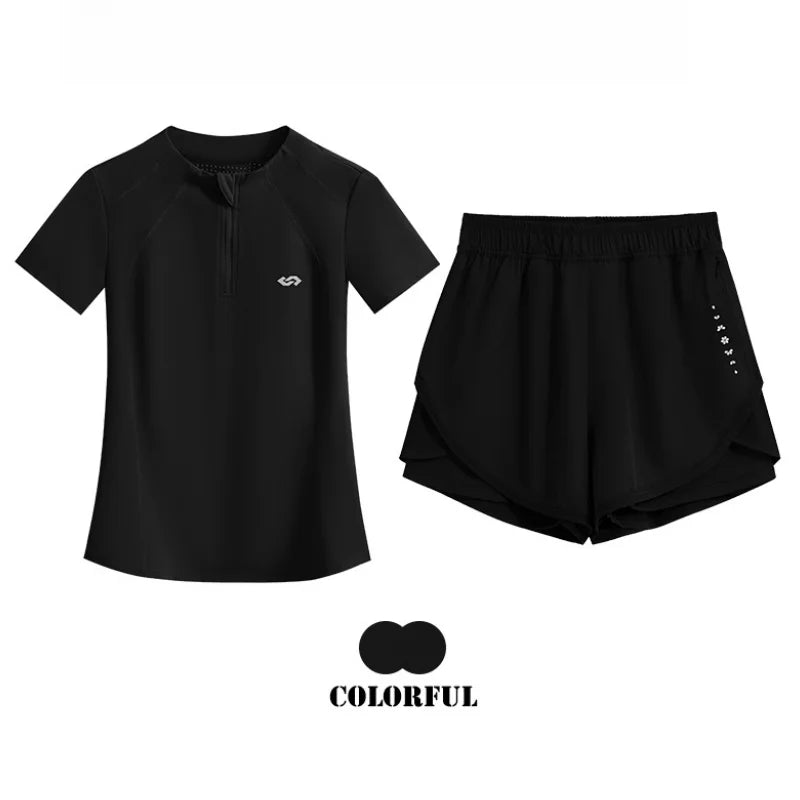 DRUR Golf Wear Women Lightweight Summer Sweatsuit Set Two Pieces Gym Workout Top Shorts Sets Fitness Track Suit Female Yogawear