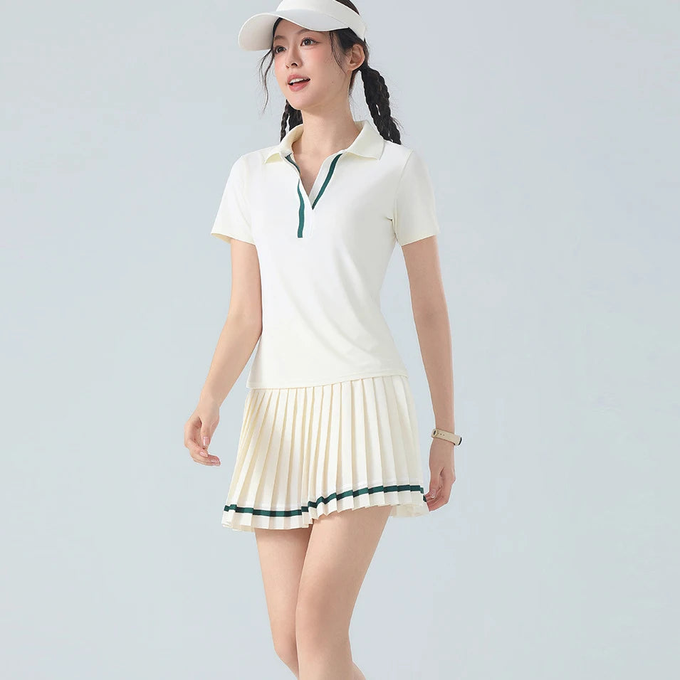 Women's Golf Outfit 2 Piece Quick Dry Breathable Pleated Skirt Set Casual Athletic Workout Sports Suit