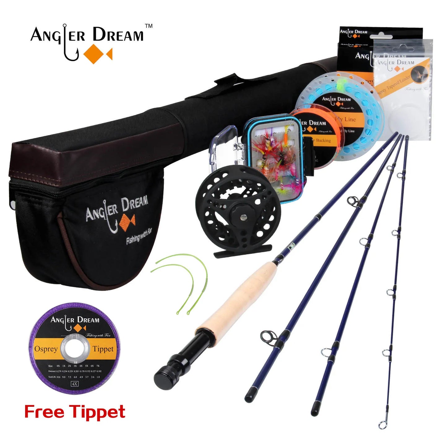 Angler Dream Fly Fishing Rod and Reel Combo Set 3/4 5/6 7/8 WT Rod Combo with Fly Line Fly Lures Full Kit with Bag