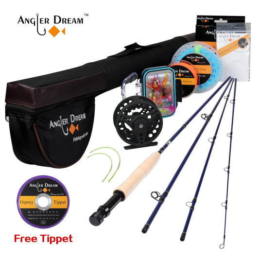 Angler Dream Fly Fishing Rod and Reel Combo Set 3/4 5/6 7/8 WT Rod Combo with Fly Line Fly Lures Full Kit with Bag