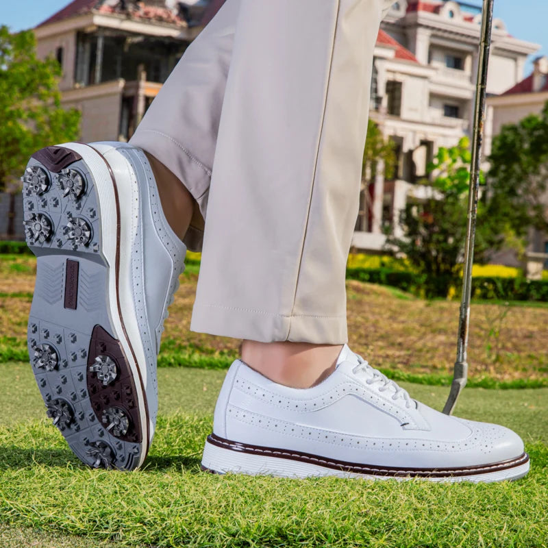 Men's Waterproof Golf Shoes Outdoor Professional Golf Shoes High-Quality Lace-Up Leather Walking Shoes
