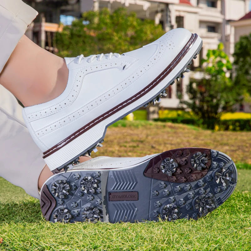 Men's Waterproof Golf Shoes Outdoor Professional Golf Shoes High-Quality Lace-Up Leather Walking Shoes