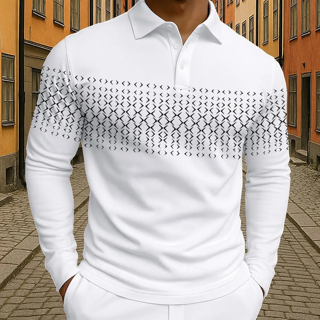 Men's Geometic Golf Polo Long Sleeve Polo Shirts Athleisure Daily Wear 3D Prints Breathable Buttons Tops 2025 Fall Winter