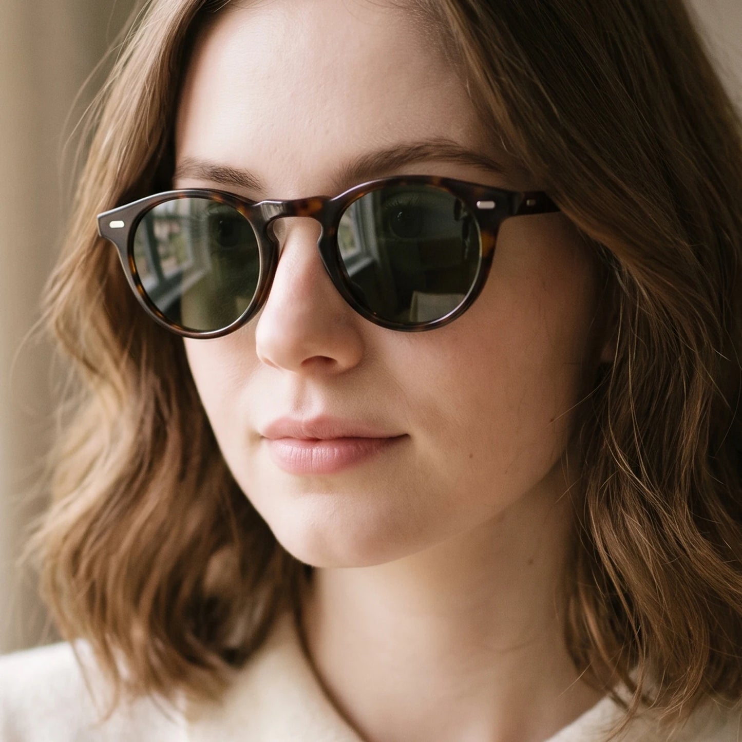 Women Round Acetate Sunglasses Polarized UV400 Fashion Elegant Shades Green Tortoiseshell Frame Anti UV Outdoor Driving Glasses