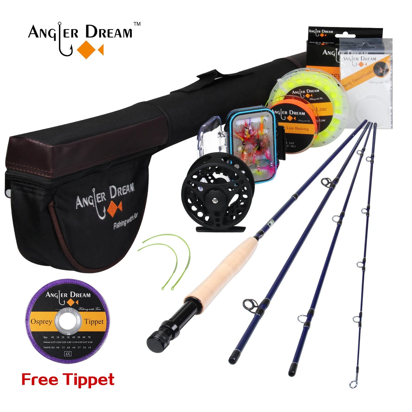 Angler Dream Fly Fishing Rod and Reel Combo Set 3/4 5/6 7/8 WT Rod Combo with Fly Line Fly Lures Full Kit with Bag