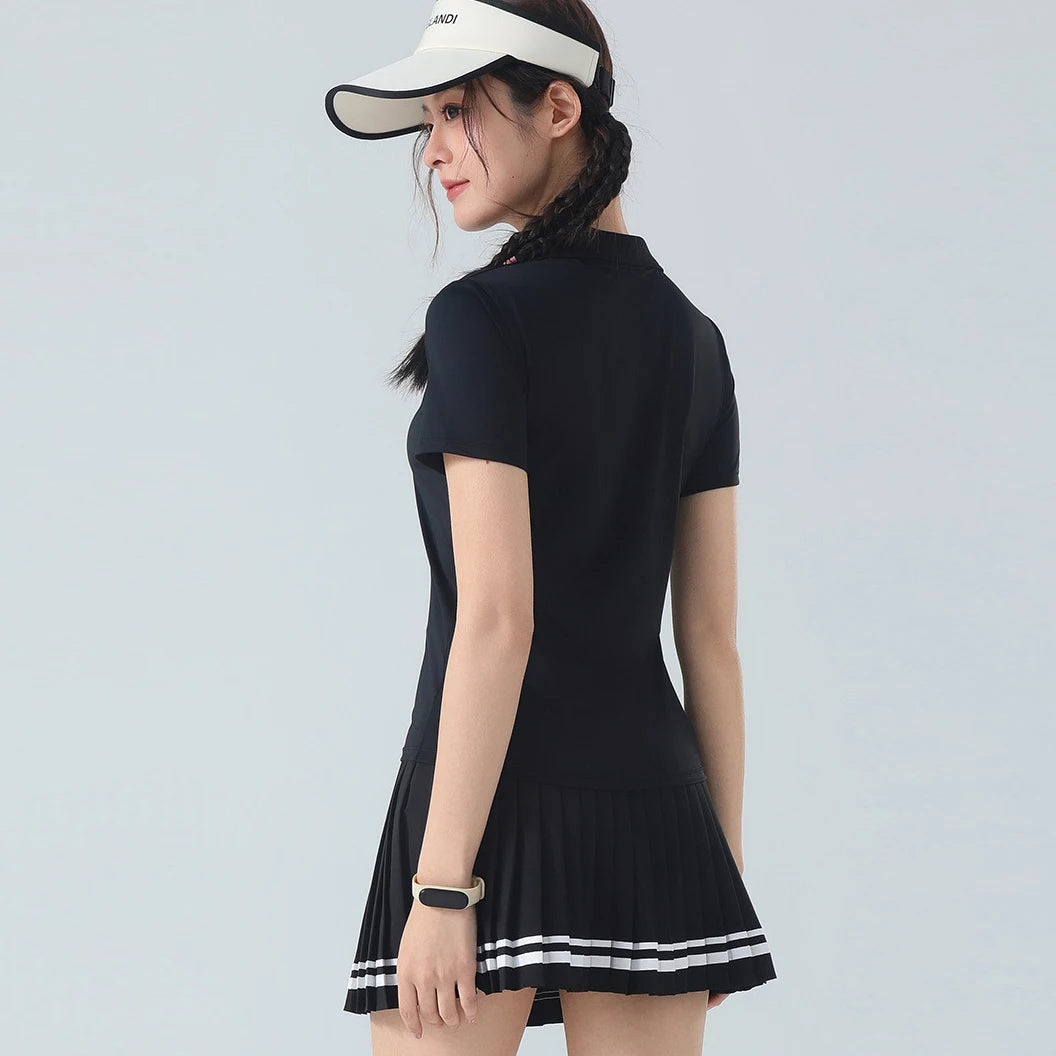 Women's Golf Outfit 2 Piece Quick Dry Breathable Pleated Skirt Set Casual Athletic Workout Sports Suit