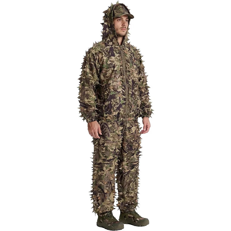 3D Leafy Camo Suit Hunting Camouflage Breathable Ghillie Suit Clothing Woodland Apparel for Hunting Airsoft Wildlife Photography