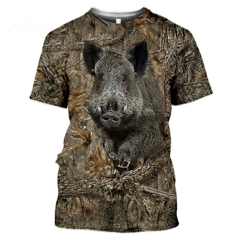 Deer Hare Hunting Camoufalge T Shirt Men 3D Camo Wild Boar Rabbit Hunter Printing T-Shirt Women Clothing Funny Short Sleeve