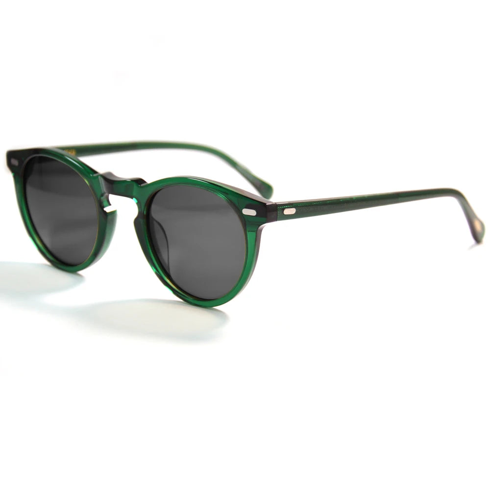 Women Round Acetate Sunglasses Polarized UV400 Fashion Elegant Shades Green Tortoiseshell Frame Anti UV Outdoor Driving Glasses
