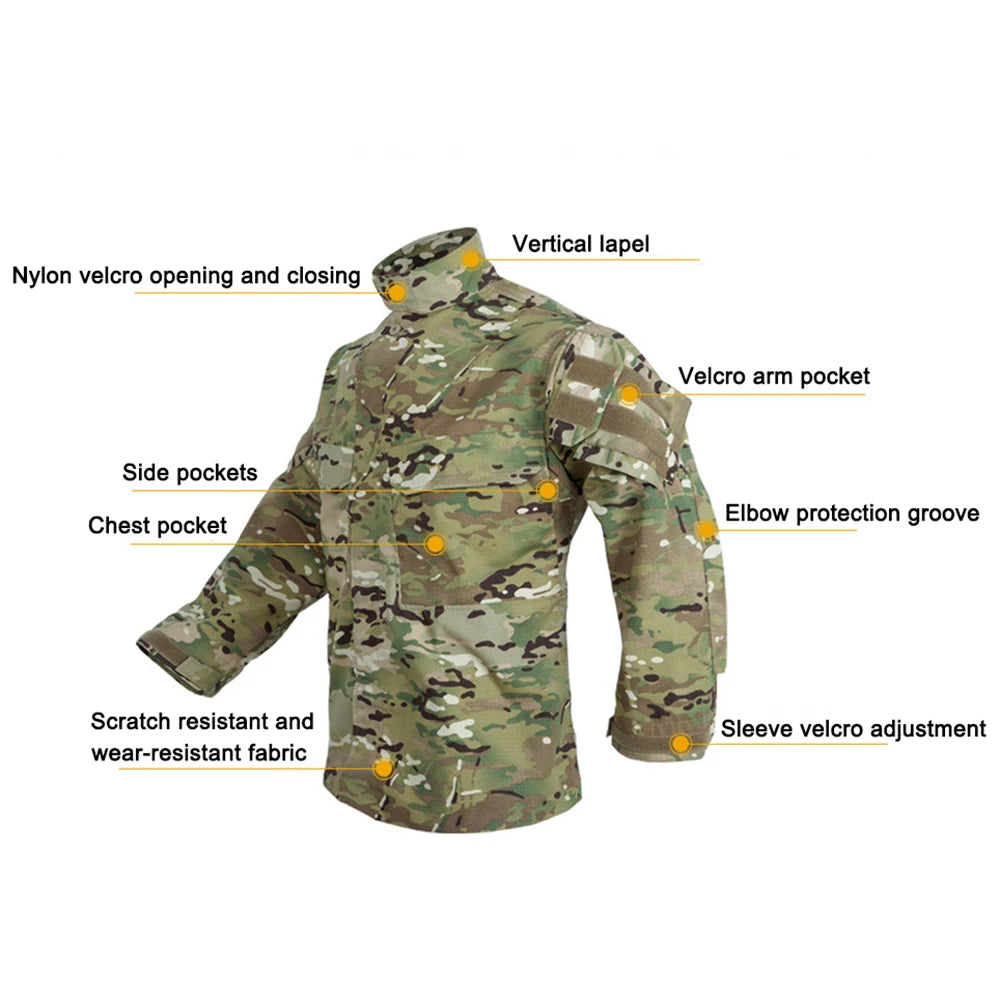Men's Field Camouflage Clothing Tactical Combat Training Uniform Outdoor Hunting Camping Camo Long Sleeved Windbreaker Coat
