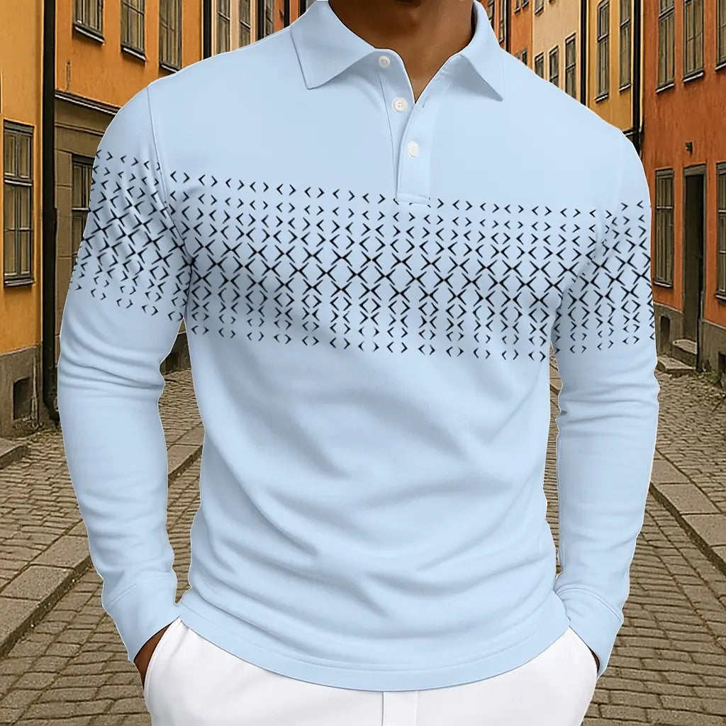 Men's Geometic Golf Polo Long Sleeve Polo Shirts Athleisure Daily Wear 3D Prints Breathable Buttons Tops 2025 Fall Winter