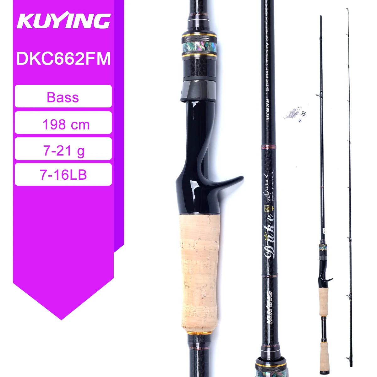KUYING DUKE Competation Bass Master Fishing Rod Casting 6'5" 6'6" M ML Super Fast Action FUJI SIC Ring Toray Carbon