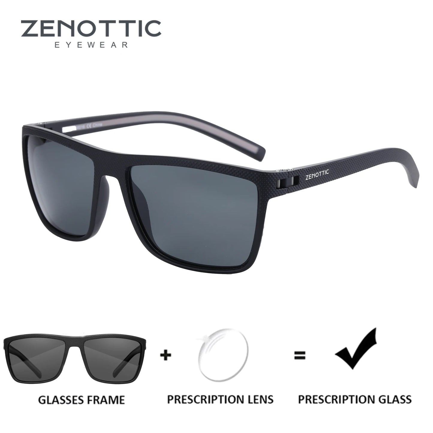 ZENOTTIC TR90 Sport Square Prescription Sunglasses For Men UV400 Polarized Myopia/Progressive Optical Sun Glasses For Driving