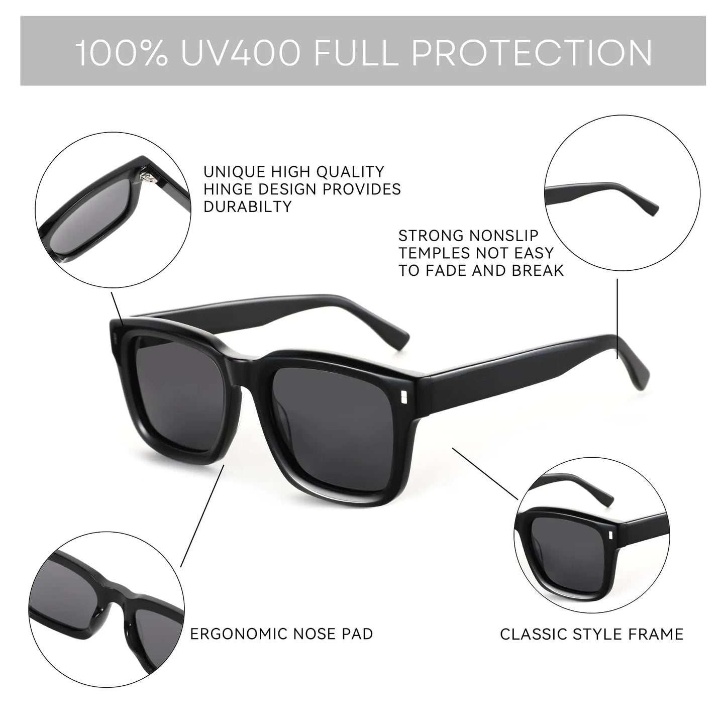 BLUEMOKY Square Prescription Polarized Bifocal Sunglasses UV400 Sunscreen Graduated Sun Glasses Men